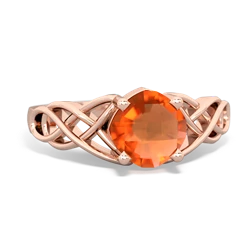 Fire Opal Checkerboard Cushion Celtic Knot 14K Rose Gold ring R5000