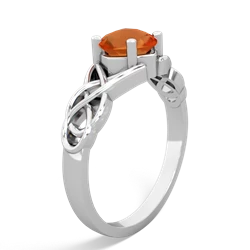 Fire Opal Checkerboard Cushion Celtic Knot 14K White Gold ring R5000