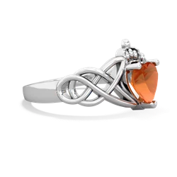 Fire Opal Claddagh Celtic Knot 14K White Gold ring R2367
