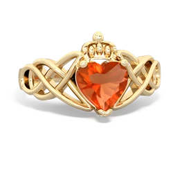 Fire Opal Claddagh Celtic Knot 14K Yellow Gold ring R2367