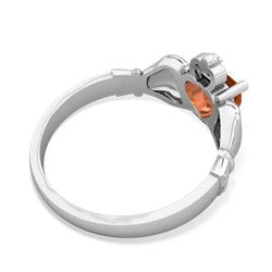 Fire Opal Claddagh Diamond Crown 14K White Gold ring R2372