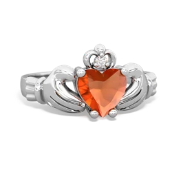 Fire Opal Claddagh Diamond Crown 14K White Gold ring R2372