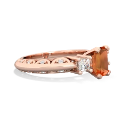Fire Opal Art Deco Diamond 7X5 Emerald-Cut Engagement 14K Rose Gold ring R20017EM