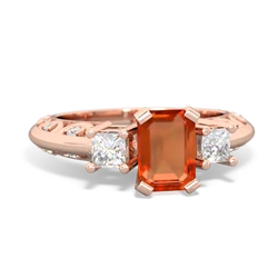 Fire Opal Art Deco Diamond 7X5 Emerald-Cut Engagement 14K Rose Gold ring R20017EM
