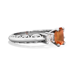 Fire Opal Art Deco Diamond 7X5 Emerald-Cut Engagement 14K White Gold ring R20017EM