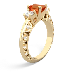 Fire Opal Art Deco Diamond 7X5 Emerald-Cut Engagement 14K Yellow Gold ring R20017EM