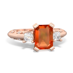 Fire Opal Art Deco Diamond 8X6 Emerald-Cut Engagement 14K Rose Gold ring R20018EM