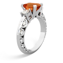 Fire Opal Art Deco Diamond 8X6 Emerald-Cut Engagement 14K White Gold ring R20018EM