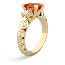 Fire Opal Art Deco Diamond 8X6 Emerald-Cut Engagement 14K Yellow Gold ring R20018EM