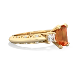Fire Opal Art Deco Diamond 8X6 Emerald-Cut Engagement 14K Yellow Gold ring R20018EM