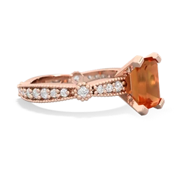 Fire Opal Sparkling Tiara 8X6 Emerald-Cut 14K Rose Gold ring R26298EM