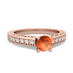Fire Opal Art Deco Engagement 5Mm Round 14K Rose Gold ring R26355RD