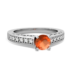Fire Opal Art Deco Engagement 5Mm Round 14K White Gold ring R26355RD