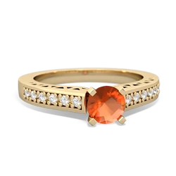 Fire Opal Art Deco Engagement 5Mm Round 14K Yellow Gold ring R26355RD
