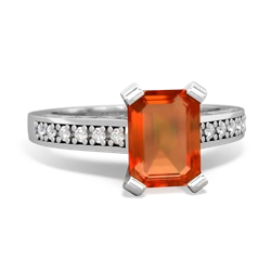 Fire Opal Art Deco Engagement 8X6mm Emerald-Cut 14K White Gold ring R26358EM