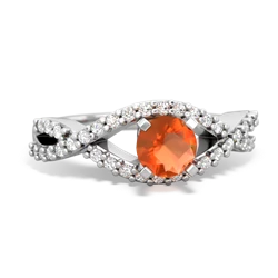 Fire Opal Diamond Twist 5Mm Round Engagment  14K White Gold ring R26405RD