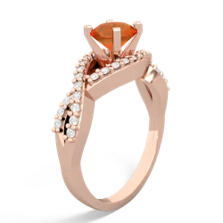 Fire Opal Diamond Twist 6Mm Round Engagment  14K Rose Gold ring R26406RD
