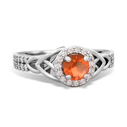 Fire Opal Celtic Knot Halo 14K White Gold ring R26445RH