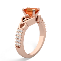 Fire Opal Celtic Knot 7X5 Emerald-Cut Engagement 14K Rose Gold ring R26447EM