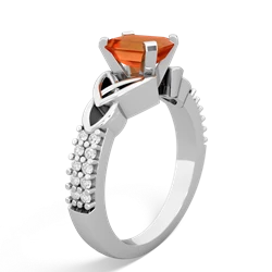 Fire Opal Celtic Knot 7X5 Emerald-Cut Engagement 14K White Gold ring R26447EM