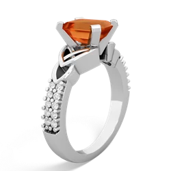 Fire Opal Celtic Knot 8X6 Emerald-Cut Engagement 14K White Gold ring R26448EM