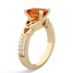 Fire Opal Celtic Knot 8X6 Emerald-Cut Engagement 14K Yellow Gold ring R26448EM