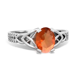 Fire Opal Celtic Knot 8X6 Oval Engagement 14K White Gold ring R26448VL