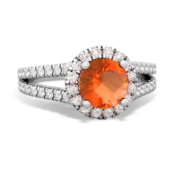 Fire Opal Pave Halo 14K White Gold ring R5490