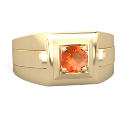 Fire Opal Men's Squared Circle 14K Yellow Gold ring R0480
