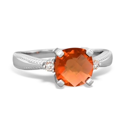 Fire Opal Cushion Rope 14K White Gold ring R2484
