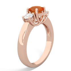Fire Opal Diamond Three Stone Round Trellis 14K Rose Gold ring R4018