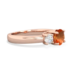 Fire Opal Diamond Three Stone Round Trellis 14K Rose Gold ring R4018