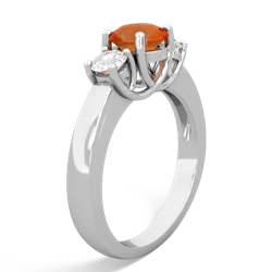 Fire Opal Diamond Three Stone Round Trellis 14K White Gold ring R4018