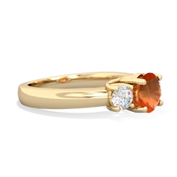 Fire Opal Diamond Three Stone Round Trellis 14K Yellow Gold ring R4018