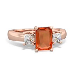 Fire Opal Diamond Three Stone Emerald-Cut Trellis 14K Rose Gold ring R4021