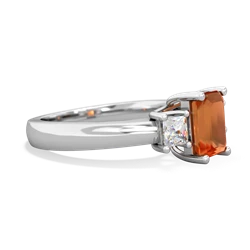 Fire Opal Diamond Three Stone Emerald-Cut Trellis 14K White Gold ring R4021