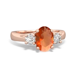 Fire Opal Diamond Three Stone Oval Trellis 14K Rose Gold ring R4024