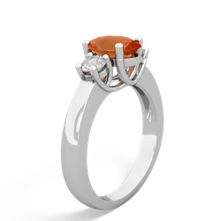 Fire Opal Diamond Three Stone Oval Trellis 14K White Gold ring R4024