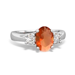 Fire Opal Diamond Three Stone Oval Trellis 14K White Gold ring R4024