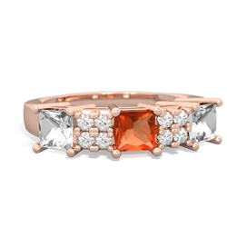 Fire Opal Three Stone Diamond Cluster 14K Rose Gold ring R2592