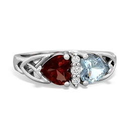 Garnet Celtic Knot Double Heart 14K White Gold ring R5040