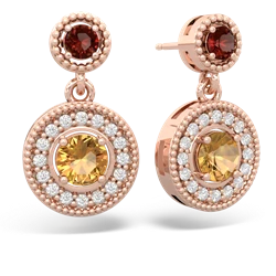 Garnet Halo Dangle 14K Rose Gold earrings E5319