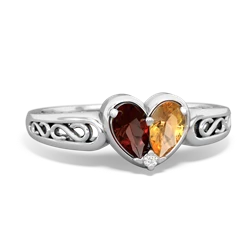 Garnet Filligree 'One Heart' 14K White Gold ring R5070