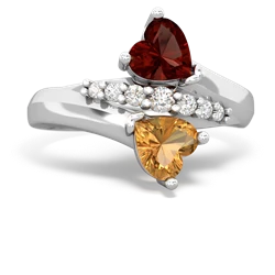 Garnet Heart To Heart 14K White Gold ring R2064