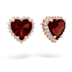 Garnet Sparkling Halo Heart 14K Rose Gold earrings E0391