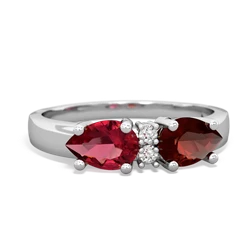 Garnet Pear Bowtie 14K White Gold ring R0865