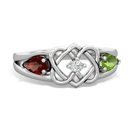 Garnet Hearts Intertwined 14K White Gold ring R5880