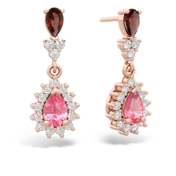Garnet Halo Pear Dangle 14K Rose Gold earrings E1882