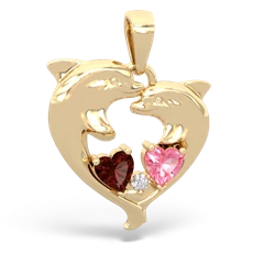 Garnet Dolphin Heart 14K Yellow Gold pendant P5820