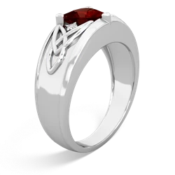 Garnet Celtic Trinity Knot Men's 14K White Gold ring R0440